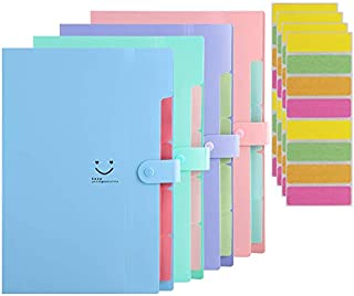 Sooez Expanding File Folders, 4 Pack Accordion Folders Plastic Folders Expanding Folders A4 Letter Size Document Organizer with File Folder Labels(Multicolored)