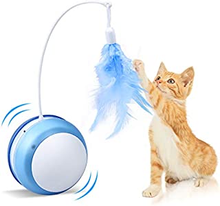 Interactive Cat Feather Toy Ball, USB Charging Automatic 360 Degree Rotating with LED Light, Bird Sounds and Replaceable Feather, Weight Loss Toy for Indoor Cat Kitten