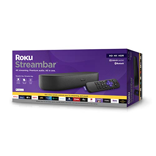 Roku Streambar | 4K/HD/HDR Streaming Media Player & Premium Audio, All In One, Includes Roku Voice Remote, Released 2020