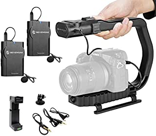 Movo MicRig-W2 Wireless Microphone Filmmaker Kit - Video Handle Camera Stabilizer with Dual Wireless Lavalier Microphone Compatible with DSLR, Mirrorless Cameras, iPhone, Android Smartphones