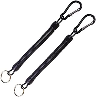 2 Pcs Fishing Lanyards, Stretchy Coiled Retractable Safety Rope Wire with Carabiner for Securing Pliers Lip Grips Fish Tackle Tool Boating Angling, Kayak, Wading Camping and Hunting