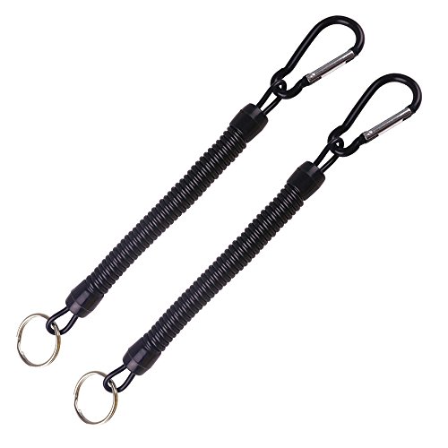 2 Pcs Fishing Lanyards, Stretchy Coiled Retractable Safety Rope Wire with Carabiner for Securing Pliers Lip Grips Fish Tackle Tool Boating Angling, Kayak, Wading Camping and Hunting