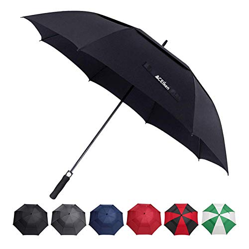 ACEIken Golf Umbrella Windproof Large 62 Inch, Double Canopy Vented, Automatic Open, Extra Large Oversized,Sun Protection Ultra Rain & Wind Resistant Stick Umbrellas (Black)