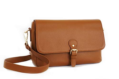 DSLR Camera Purse for Women, Stylish Genuine Leather Shoulder Camera Bag for Travel, Vintage Crossbody Messenger Case Fits Canon Nikon Sony Olympus Digital SLR and Mirrorless Camera by Meliae (Brown)