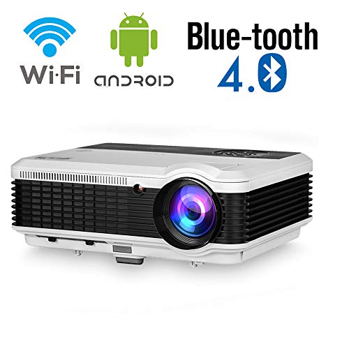 Wireless Bluetooth LED Video Projector 4800 lumens HD HDMI Airplay WiFi LCD Android Bluetooth Support 1080P Wxga HD Projector for Home Cinema Outdoor Movie Game TV Laptop PC Tablet Smartphone DVD