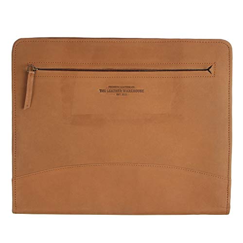 The Leather Warehouse Zippered Holder Padfolio / Portfolio Document Resume Ipad Busniess Card Tablet / Phone Holder - TAN