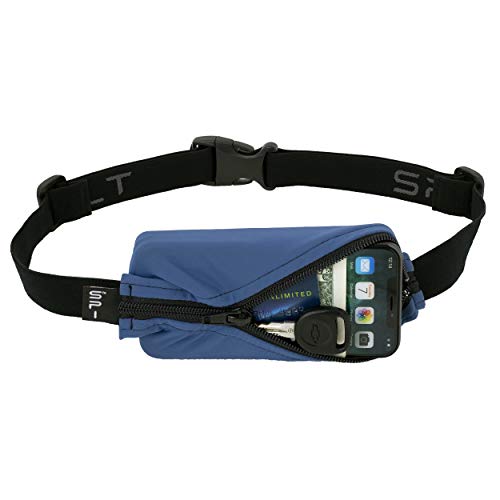 SPIbelt Running Belt Original Pocket, No-Bounce Waist Bag for Runners Athletes Men and Women fits iPhone and Android Phones (Blue with Black Zipper, One Size)