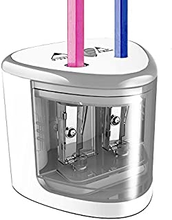 Tihoo Electric Pencil Sharpener for Colored Pencils, Battery Operated Pencil Sharpeners for No.2 and 6-12mm Pencils, Double Hole for Office School Artists Adults Kids Use (Silver)