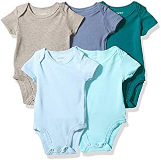 Hanes Ultimate Baby Flexy 5 Pack Short Sleeve Bodysuits, Blues, 6-12 Months