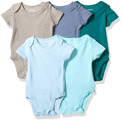 Hanes Ultimate Baby Flexy 5 Pack Short Sleeve Bodysuits, Blues, 6-12 Months