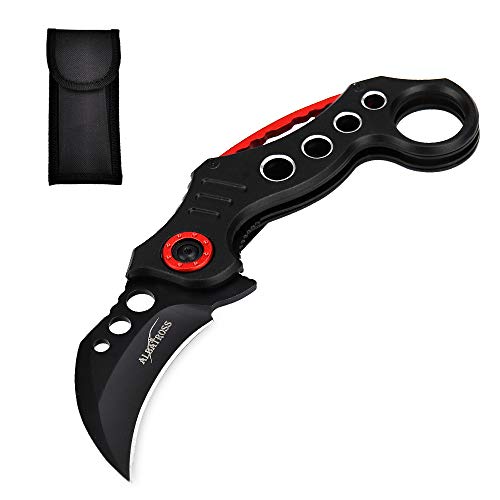 ALBATROSS Spring Assisted Opening Claw Knives,440 Stainless Steel Blade Karambit Knife Folding Pocket Knife for Men Women - Tactical Survival - Great for Camping Hiking(Stainless-Steel)