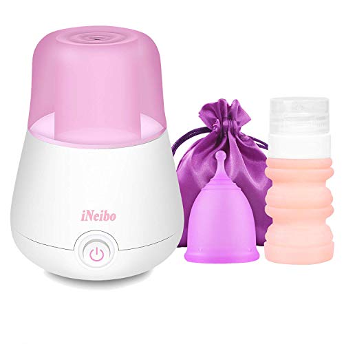 iNeibo Menstrual Cup Sterilizer & Small Size Menstrual Cup Set, Reusable Period Cup Set with Foldable Squirt Bottle - Easier to Clean Your Cup