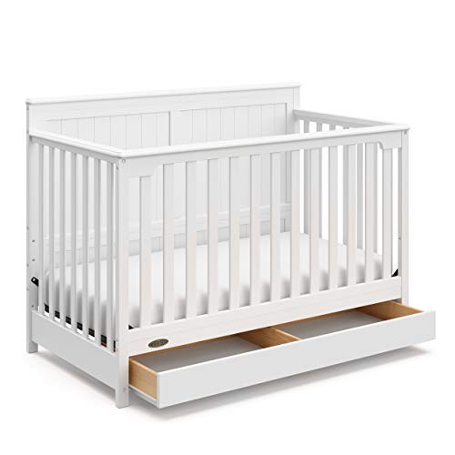 Storkcraft Graco Hadley 4-in-1 Convertible Crib with Drawer - Easily Converts to Toddler Bed, Day Bed or Full Bed - Three Position Adjustable Height Mattress (Mattress Not Included) - White