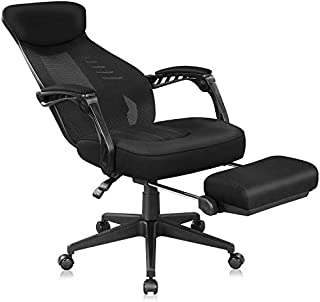 DEVAISE Ergonomics Recliner Office Chair, High Back Mesh Computer Desk Chair with Adjustable Lumbar and Footrest Support, Black