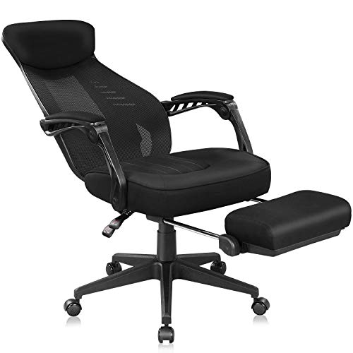 DEVAISE Ergonomics Recliner Office Chair, High Back Mesh Computer Desk Chair with Adjustable Lumbar and Footrest Support, Black