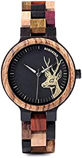 BOBO BIRD Wooden Lover Watch Men Quartz Watch Deer Pattern Wristwatch Women with Wooden Watch Box,Women