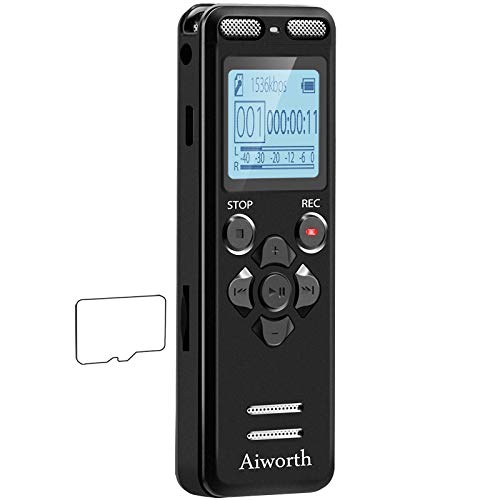 16GB Digital Voice Activated Recorder for Lectures - aiworth 1160 Hours Sound Audio Recorder Dictaphone Voice Activated Recorder Recording Device with Playback,MP3 Player,Password,Variable Speed