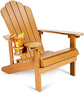 Adirondack Chair, SNAN Fade-Resistant Patio Lounge Chair with Cup Holder, Poly Lumber, Weatherproof, with 350lbs Duty Rating, All-Weather Outdoor Chair (Teak Color)