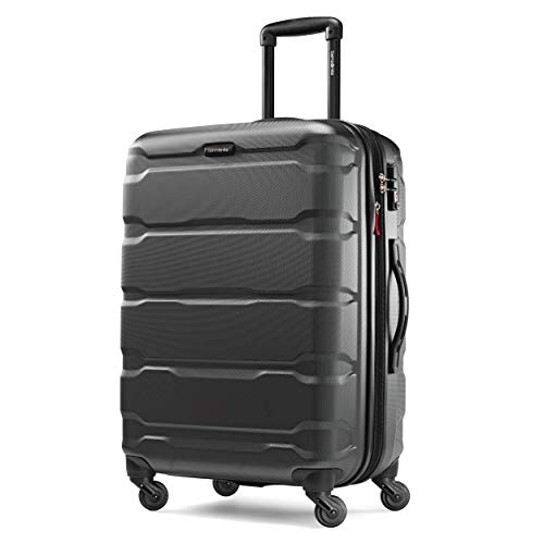 Samsonite Omni PC Hardside Expandable Luggage with Spinner Wheels, Black, Checked-Medium 24-Inch