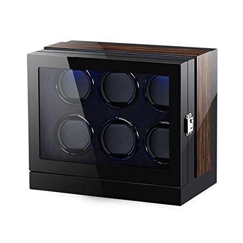 TEEMING Wooden Automatic Watch Winder Storage Box with LCD Touch Screen for 6 Watches