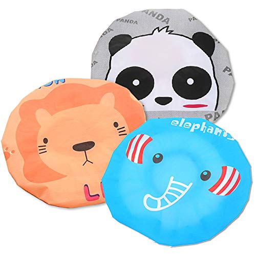 IXIAOPET Cute Cartoon Waterproof Elastic Shower Cap Bath Cap for Women and Girls and Kids,Pack of 3 Pcs(Panda Elephant Lion)