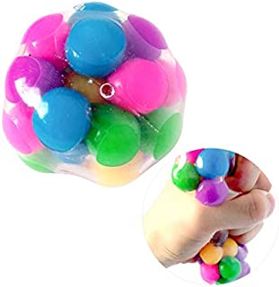 GWQ Squishy Rainbow DNA Stress Ball Fidget Squeeze Sensory Funny Toy Colorful Beads Anxiety Reliever Hand Exercise Tool for Kids Adult (Smooth, 1PCS)