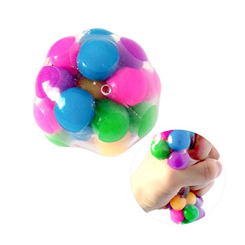 GWQ Squishy Rainbow DNA Stress Ball Fidget Squeeze Sensory Funny Toy Colorful Beads Anxiety Reliever Hand Exercise Tool for Kids Adult (Smooth, 1PCS)