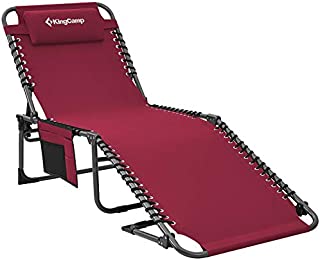 KingCamp Portable Folding Camping Cot Adjustable 4-Position Patio Reclining Lounger Chair with Pillow Pocket for Garden Yard Lawn Sunbathing Beach Pool Supports 265lbs