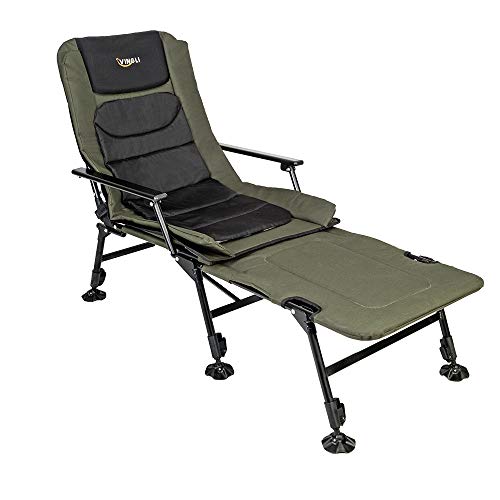 VINGLI Folding Fishing Chair Plus Foot Rest Attachment,Widen 48x22 inch XXL Size, 180° Adjustable Reclining Mesh Padded Back, Outdoor Hike/Beach Portable Stool, Support 350LBS, Xmax Gifts for Parent