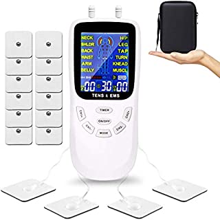 TENS Unit Muscle Stimulator for Pain Relief Therapy, Dual Channels Electronic Pulse Massager EMS Deivce with Travel Hard Case (White)