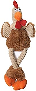 goDog Checkers Skinny Rooster With Chew Guard Technology Tough Plush Dog Toy,Brown, Large