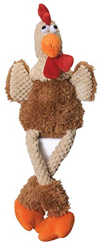 goDog Checkers Skinny Rooster With Chew Guard Technology Tough Plush Dog Toy,Brown, Large