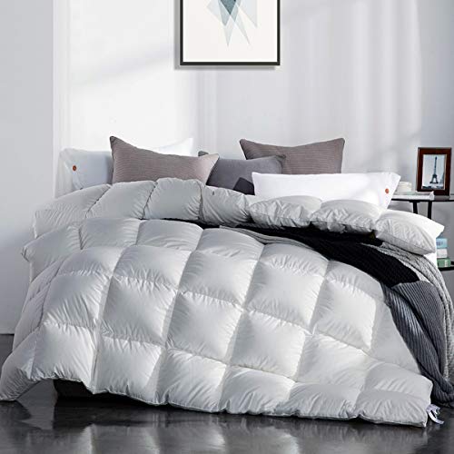 SNOWMAN White Goose Down Comforter CAL King Size 100% Cotton Shell Down Proof-Solid White Hypo-allergenic