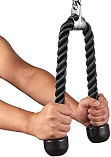 LUSS CUSTOM Heavy Duty Tricep Rope 27 and 36 inches with Stainless Steel Snap Hook, Fitness Attachment Cable Machine Pulldown Coated Nylon Rope, Home Gym Push Pull Press Down Bar (Black 27 inches)