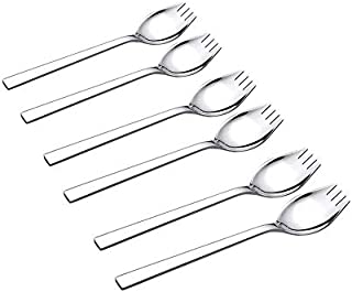 6-pack 1 1/2 Inch Wide 18/10 Stainless Steel 8 1/4 Inch Long Handle Spork - 2 In 1 spoon and fork,Spaghetti Salad Forks Dessert Flatware set for Everyday Use Dinner Spoons