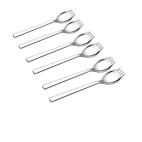 6-pack 1 1/2 Inch Wide 18/10 Stainless Steel 8 1/4 Inch Long Handle Spork - 2 In 1 spoon and fork,Spaghetti Salad Forks Dessert Flatware set for Everyday Use Dinner Spoons