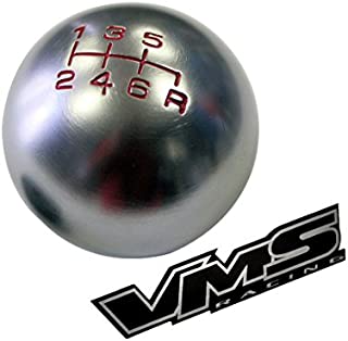 VMS Racing 10x1.5mm Thread Threaded 6 Speed Round Shift Knob in Gunmetal Grey Gray Silver Round Billet Aluminum Compatible with Honda Civic Type-R & Si 06-10 2006-2010