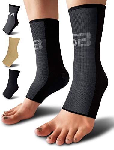 SB SOX Compression Ankle Brace (Pair)  Great Ankle Support That Stays in Place  For Sprained Ankle and Achilles Tendon Support  Perfect Ankle Sleeve for Sports, Any Use (Black/Gray, Large)