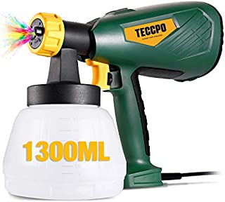 Electric Paint Sprayer 500 Watts Up to 100 DIN-s, TECCPO Spray Gun with 800ml/min HVLP, 1300ml Detachable Container, 3 Copper Nozzles & 3 Spray Patterns, Adjustable Volume Dial for Gardening & Crafts