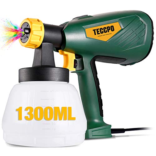 Electric Paint Sprayer 500 Watts Up to 100 DIN-s, TECCPO Spray Gun with 800ml/min HVLP, 1300ml Detachable Container, 3 Copper Nozzles & 3 Spray Patterns, Adjustable Volume Dial for Gardening & Crafts