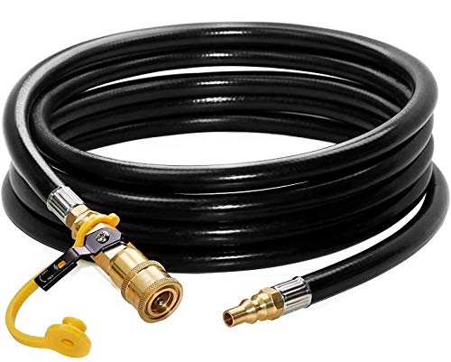 DOZYANT 24 feet Low Pressure Propane Quick-Connect Hose, RV Quick Connect Propane Hose, Quick Disconnect Propane Hose Extension - 1/4 Safety Shutoff Valve & Male Full Flow Plug for RVs