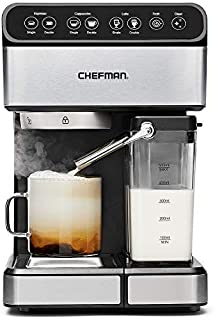 Chefman 6-in-1 Espresso Machine Powerful 15-Bar Pump, Brew Single or Double Shot, Built-In Milk Froth for Cappuccino & Latte Coffee, XL 1.8 Liter Water Reservoir, Dishwasher-Safe Parts,Stainless Steel