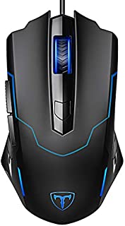 PICTEK Gaming Mouse, Affordable Entry-level Ergonomic Optical Computer Mouse for Gaming& Daily Use, 1000-3200 DPI Adjustable USB Mouse Auto Breathing Wired Gaming Mouse for PC, Black