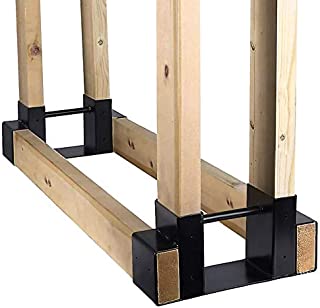 IBS Firewood Log Rack Bracket Kit,Fireplace 2x4 Lumber Wood Storange Holder with 30pcs Screws, Powder-coated Steel DIY Fire Pit Accessory and Adjusatble to Any Length for Outdoor/Indoor,Black,Set of 2