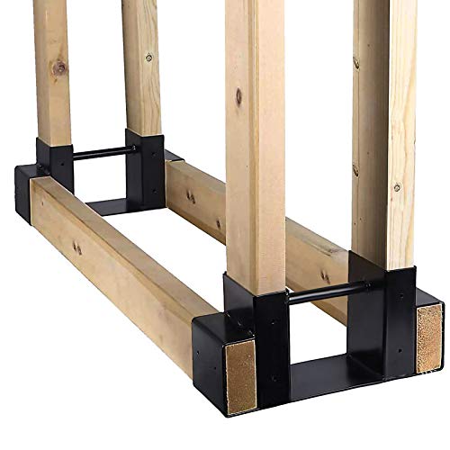 IBS Firewood Log Rack Bracket Kit,Fireplace 2x4 Lumber Wood Storange Holder with 30pcs Screws, Powder-coated Steel DIY Fire Pit Accessory and Adjusatble to Any Length for Outdoor/Indoor,Black,Set of 2