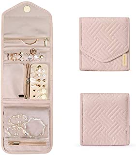 BAGSMART Travel Jewelry Organizer Case Foldable Jewelry Roll for Journey-Rings, Necklaces, Earrings, Bracelets, Soft Pink