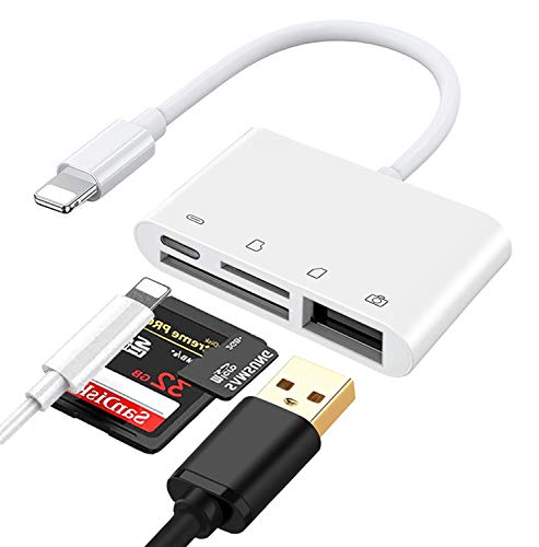 SD Card Reader, 4-in-1 SD/TF Card Adapter USB 3.0 Female OTG Adapter Compatible for iPhone iPad iPod, Trail Game Camera SD Card Reader Plug and Play