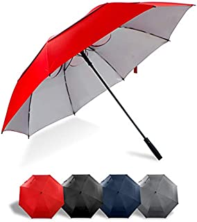 Lejorain 68 Inches Extra Large Windproof Golf Umbrella - Double Canopy SPF 50+ UV Protection from Storm/Blizzard/Rain/Sun(red)