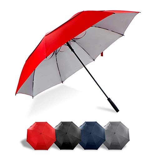 Lejorain 68 Inches Extra Large Windproof Golf Umbrella - Double Canopy SPF 50+ UV Protection from Storm/Blizzard/Rain/Sun(red)