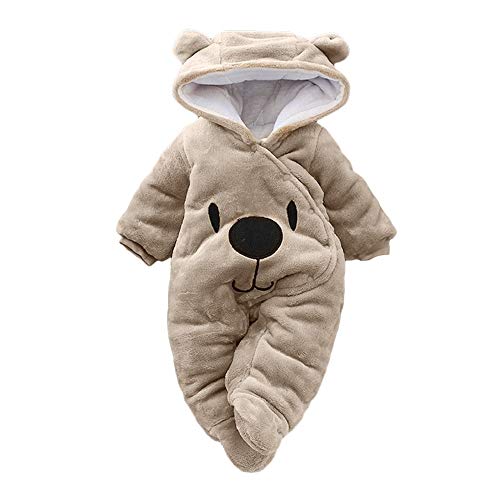 Baby Cartoon Bear Snowsuit Newborn Baby Girl Boy Velvet Hooded Jumpsuit Romper Clothes Winter Snow Wear